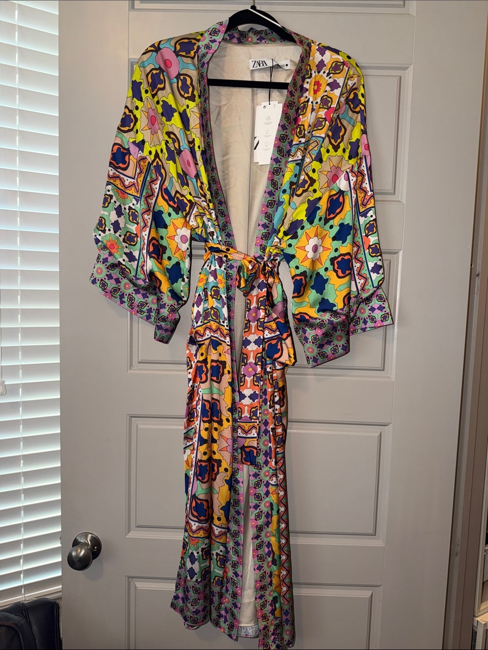 Zara Vibrant Multicolor Floral Tie-Waist Maxi Dress